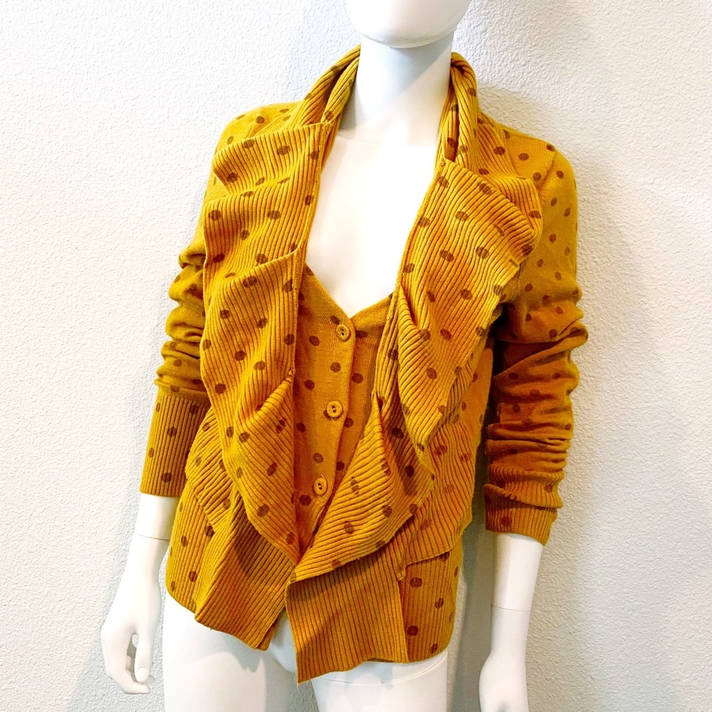 Mustard & Brown Polka Dotted 2-In-1 Cardigan